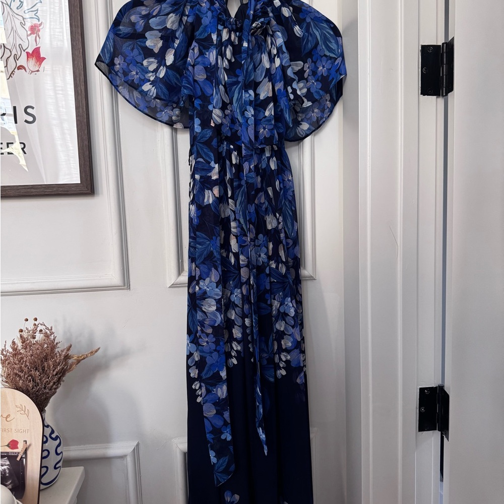 Elegant Blue Floral Maxi Dress for Wedding Guests